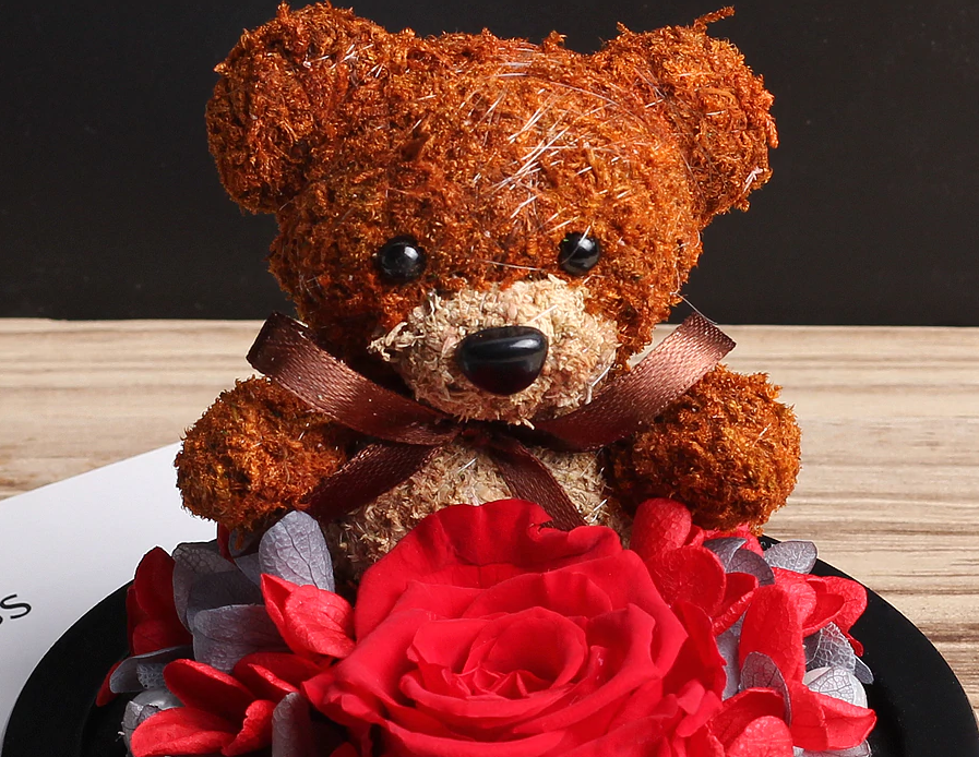 Orso rosa con rosa d'oro d'amore - Planet Shop